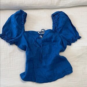 Elegant Blue Linen Women's Top